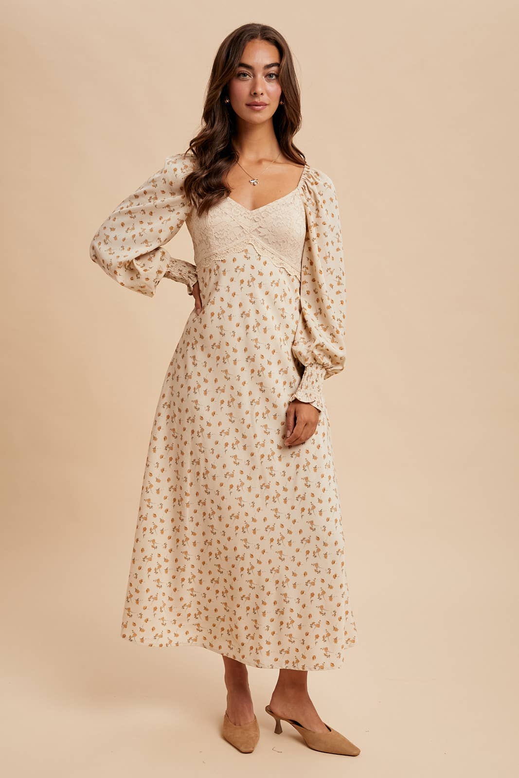 Vintage Cream Lace Panel Maxi Dress