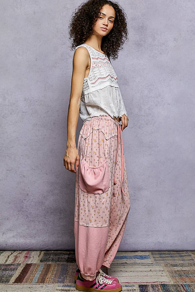 Oversized Floral Pattern Printed Knit Pants