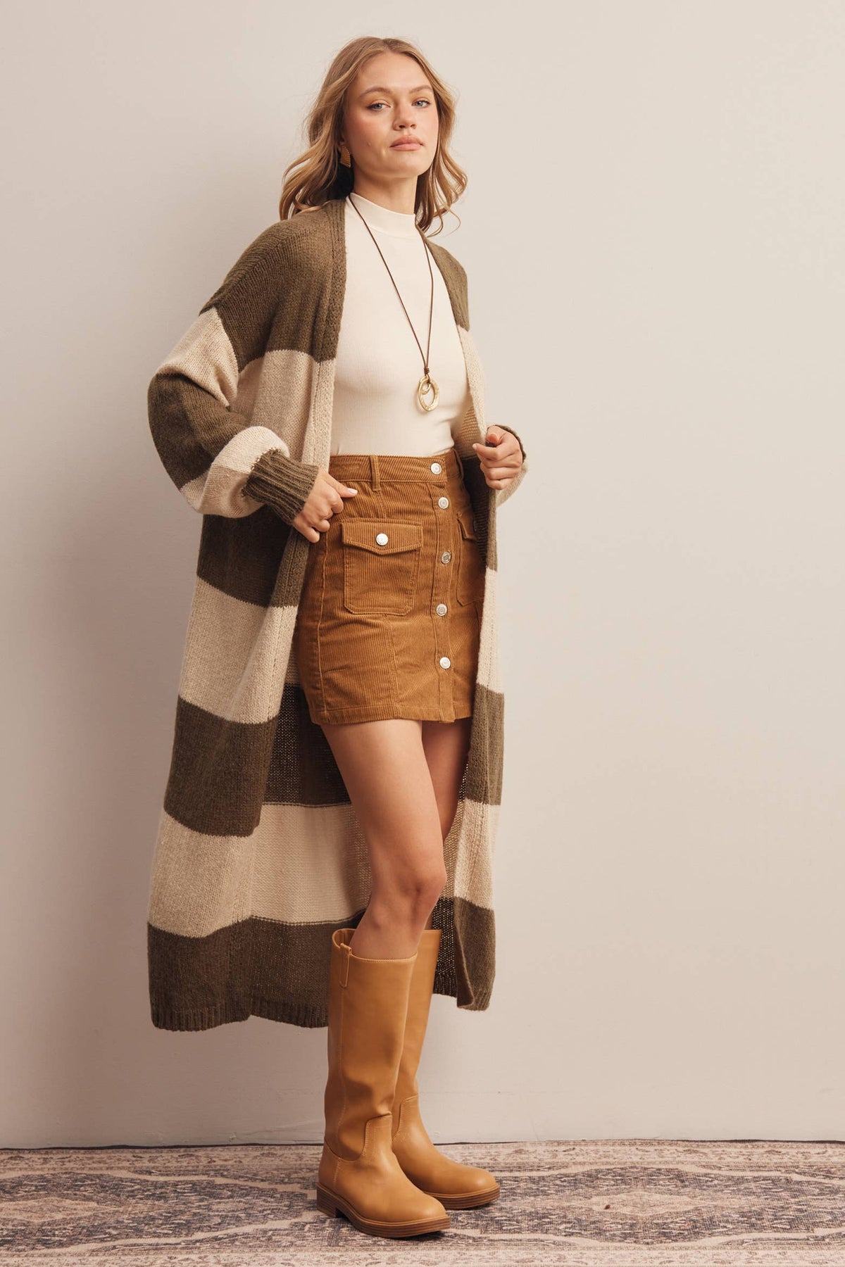 Striped Longline Knit Cardigan