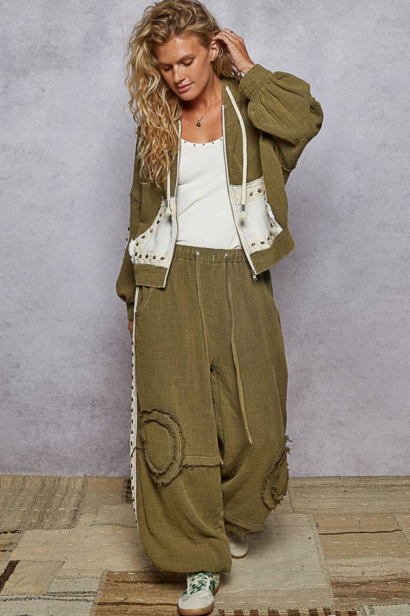 Vintage Gauze Stud Detail Hoodie Jacket