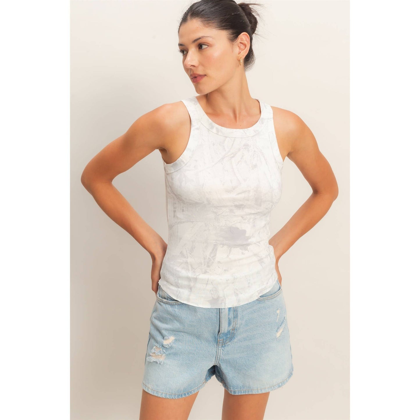 Camo Wash Ribbed Knit Tank
