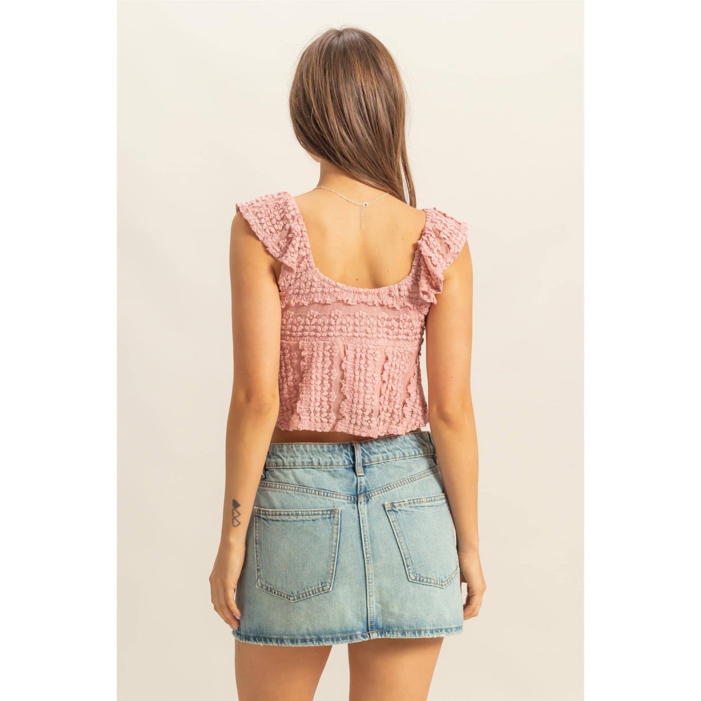 Sweetheart Neck Tie Front Lace Top