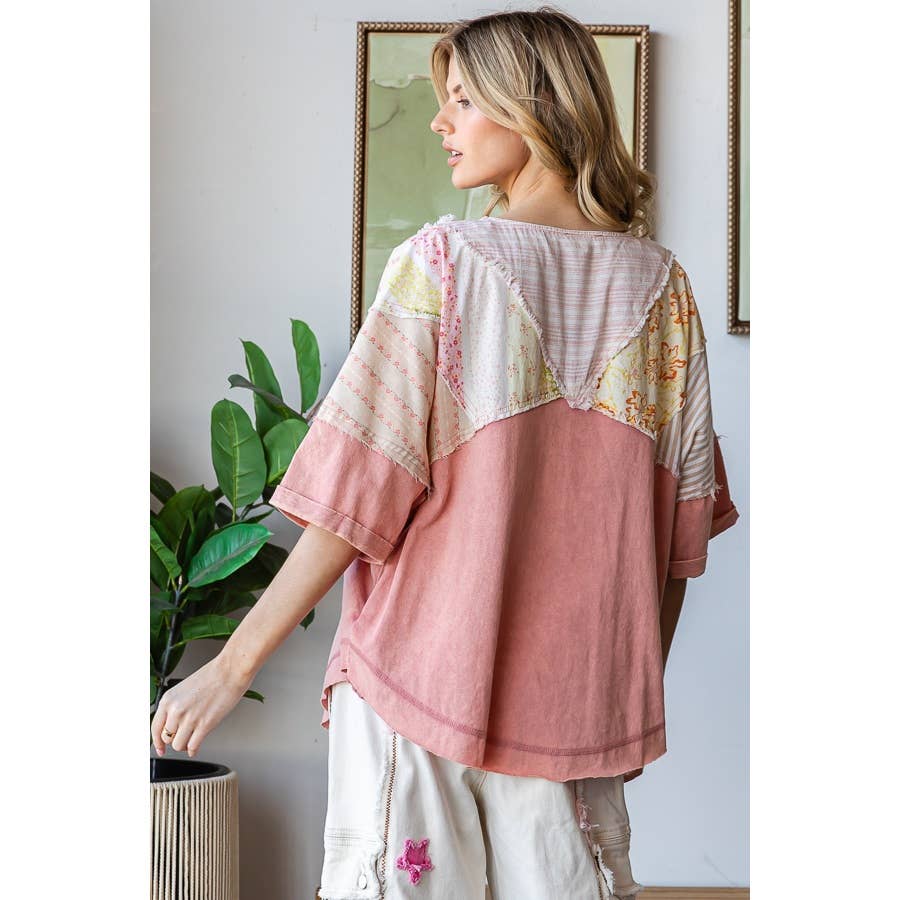 Pink Washed Printed Henley