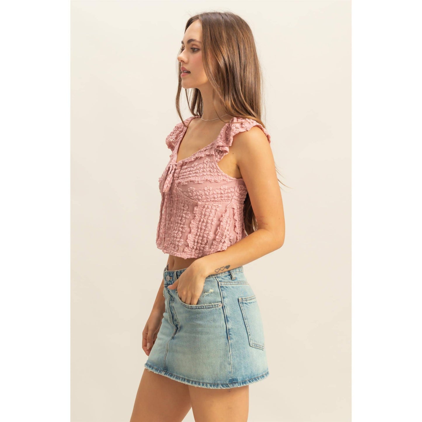 Sweetheart Neck Tie Front Lace Top