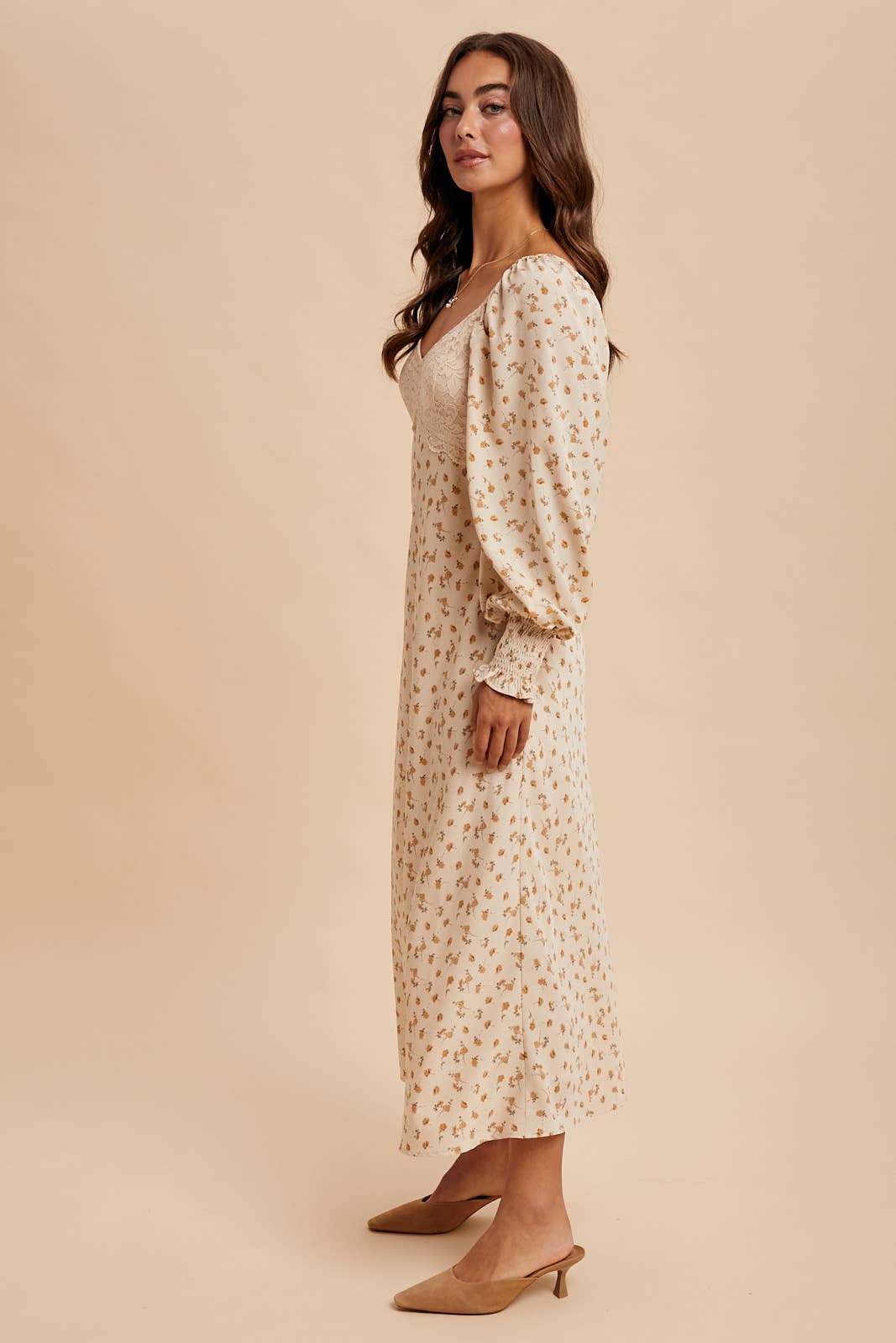 Vintage Cream Lace Panel Maxi Dress