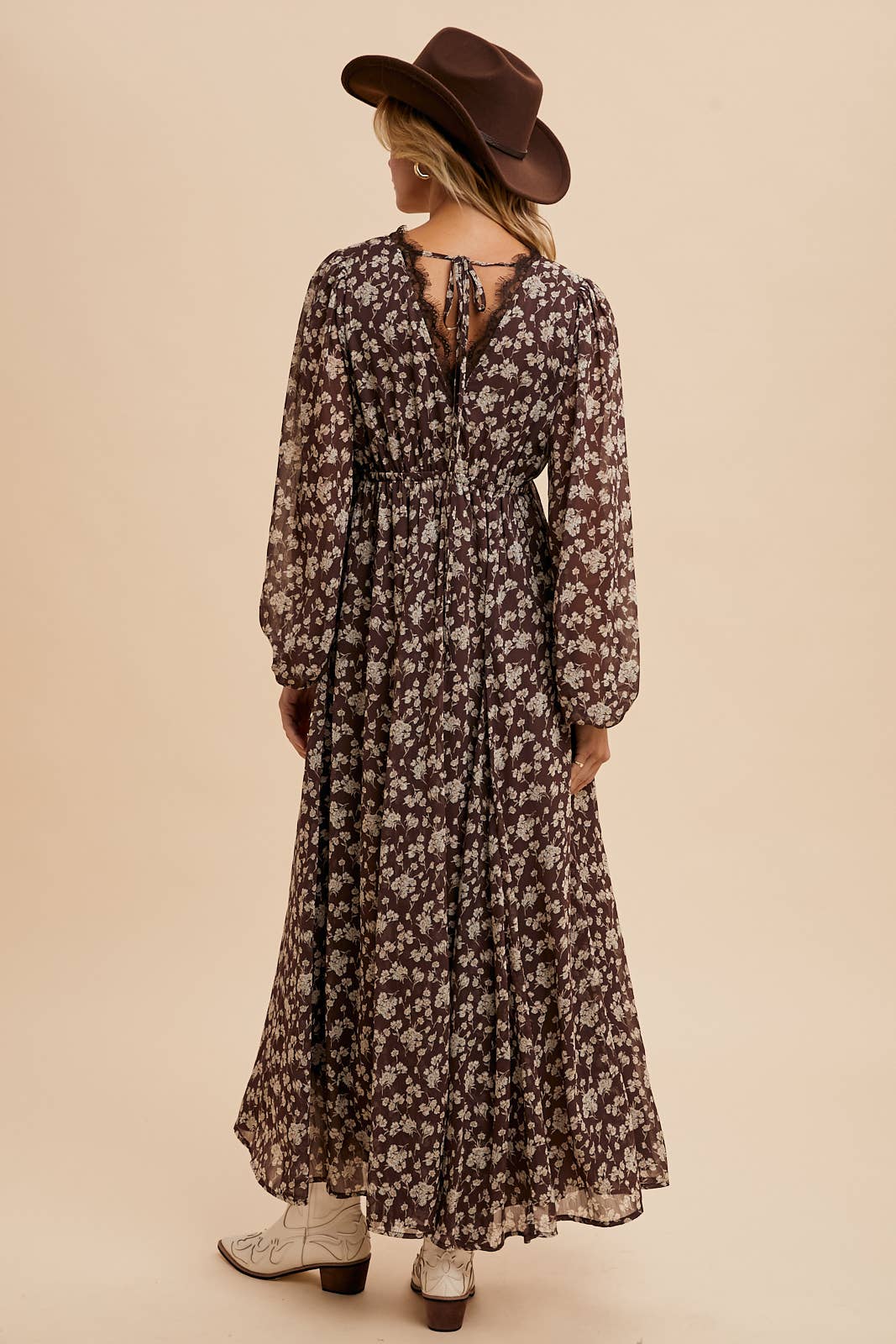 Mocha Floral Lace Maxi Dress