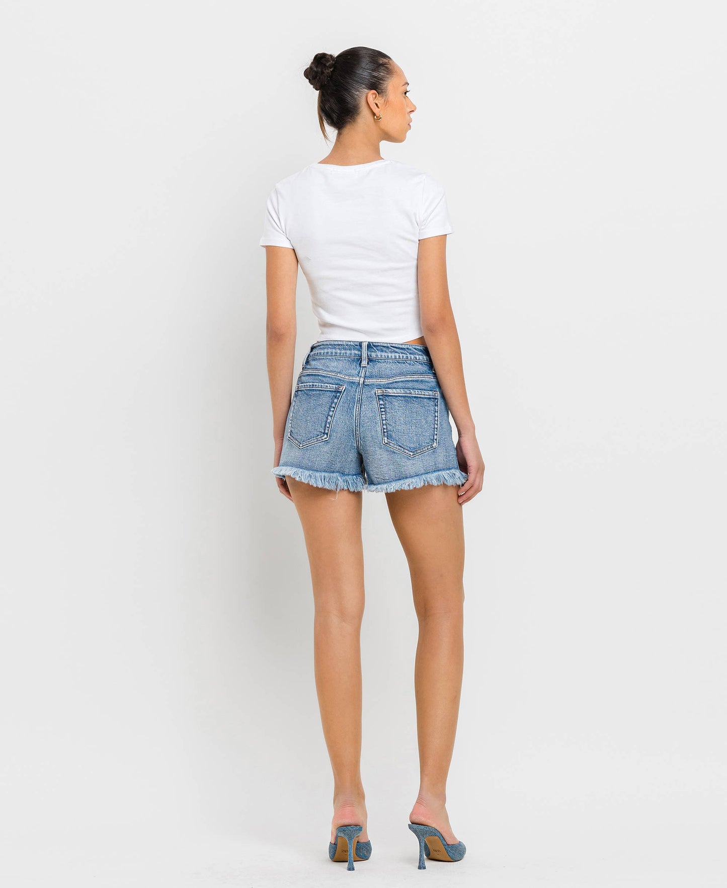 HIGH RISE FRAYED HEM A LINE SHORTS
