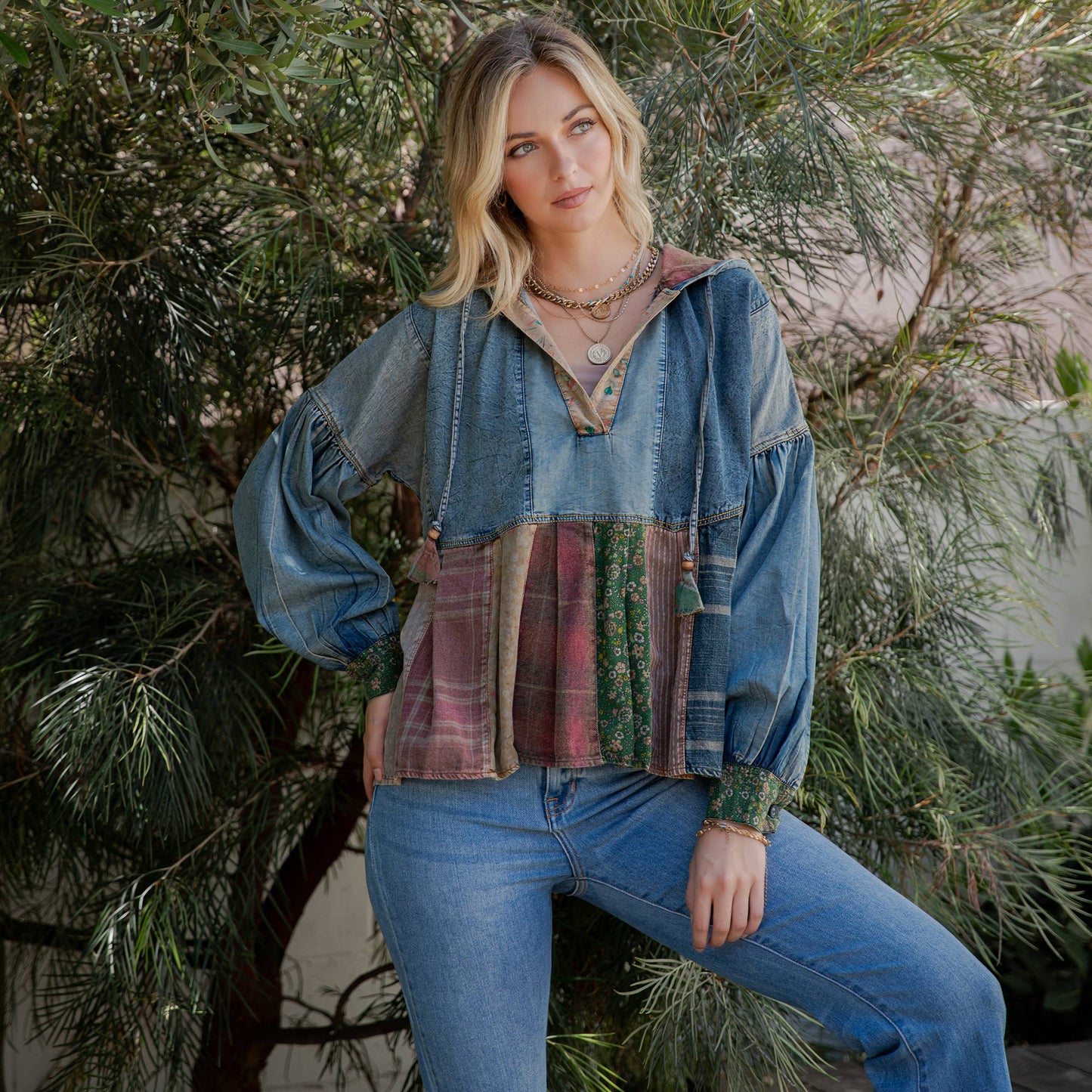 Denim Patchwork Hoodie