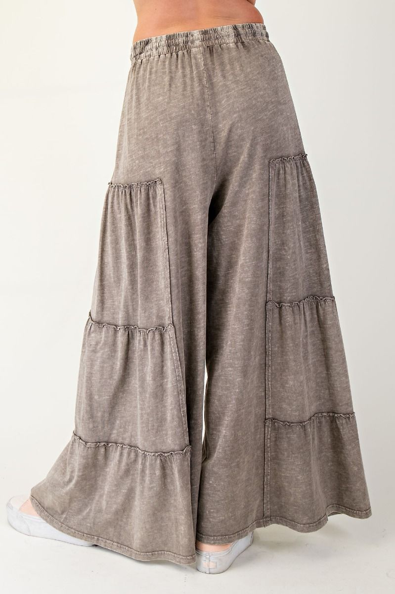 Ash Mocha Mineral Washed Tiered Pants