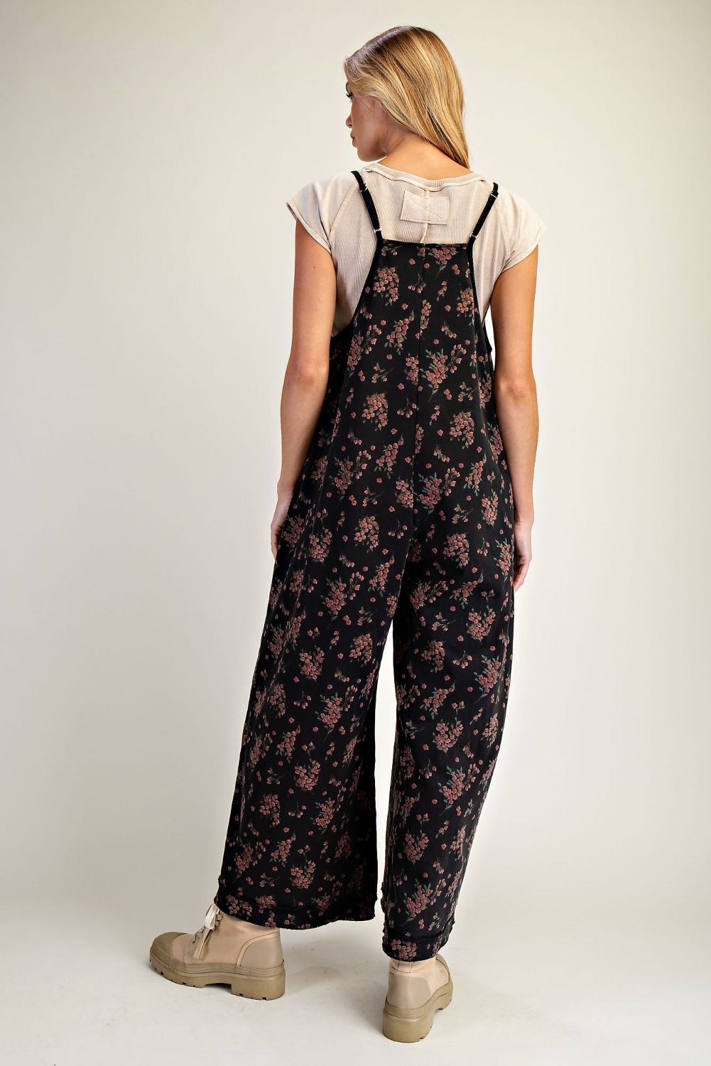 Floral Print Washed Terry Jumpsuit