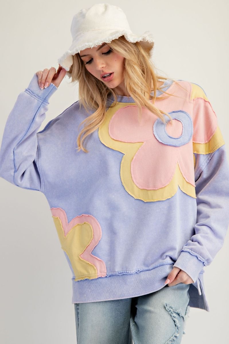 Lilac Blue Flower Patch Pullover