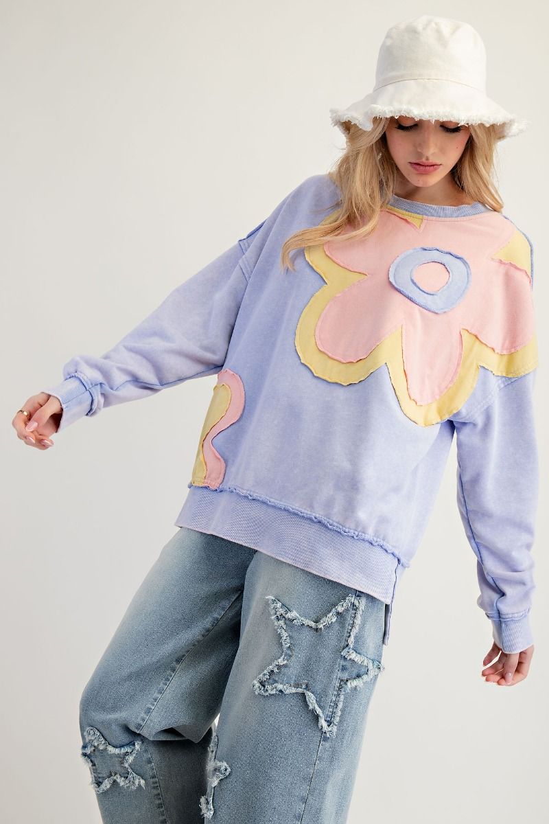 Lilac Blue Flower Patch Pullover