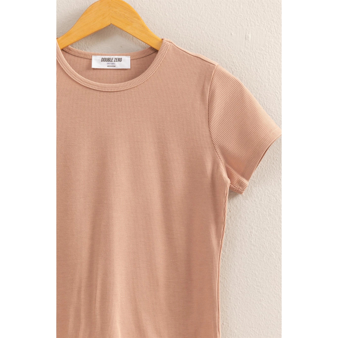 Tan Ribbed Crew Neck Top