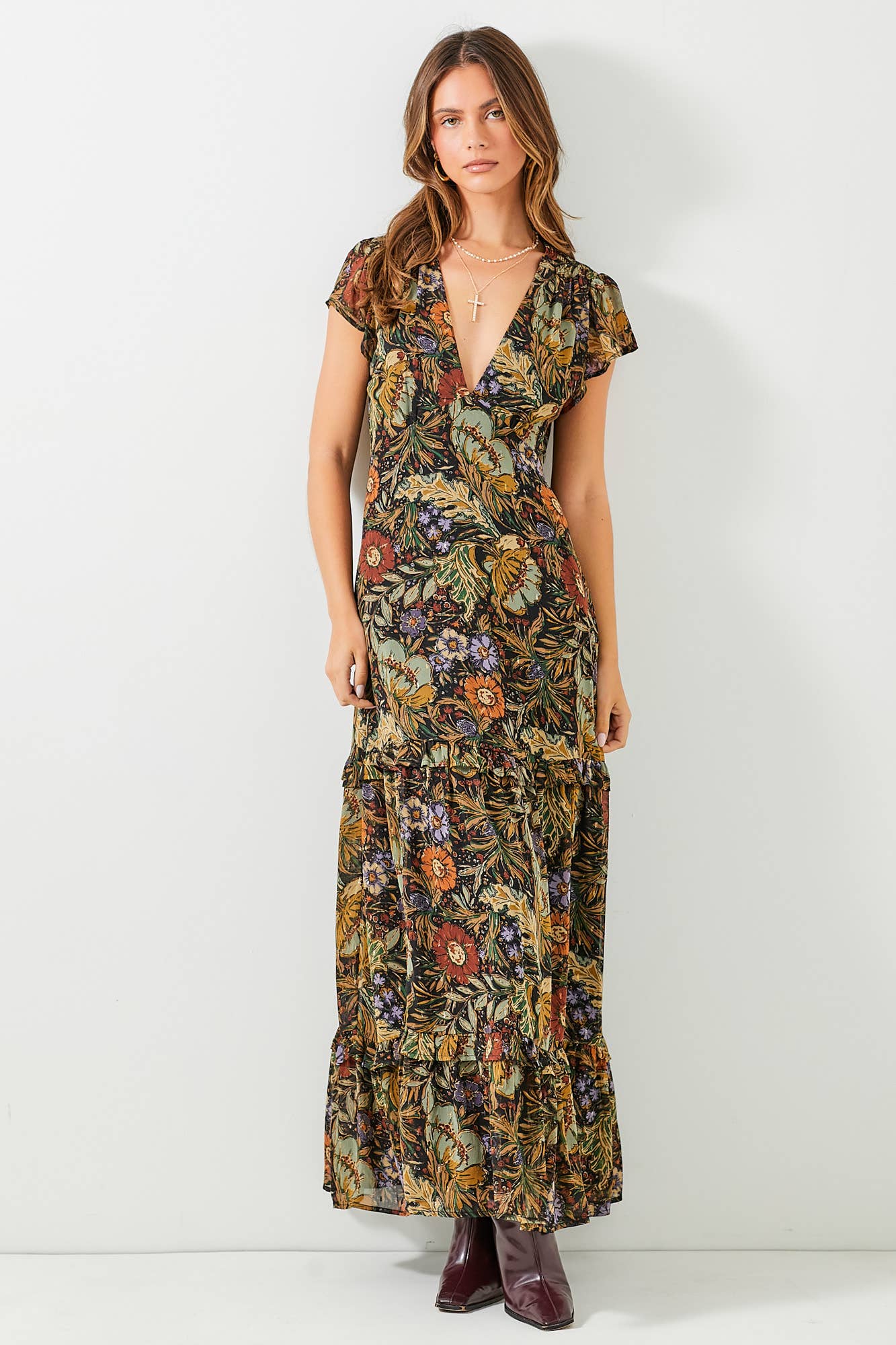 Black Floral V-Neck Maxi