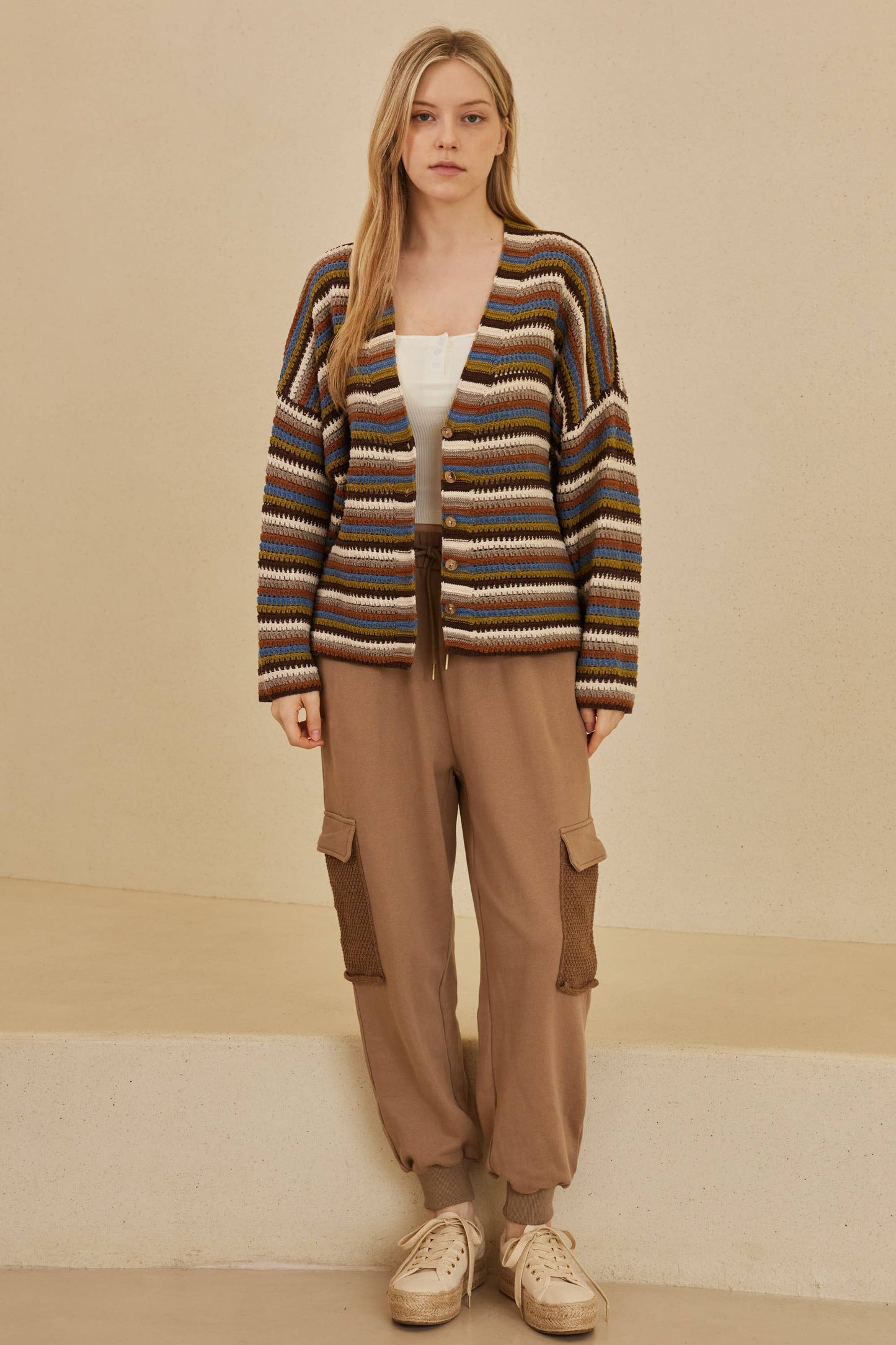 Multi Color Striped Button Down Cardigan