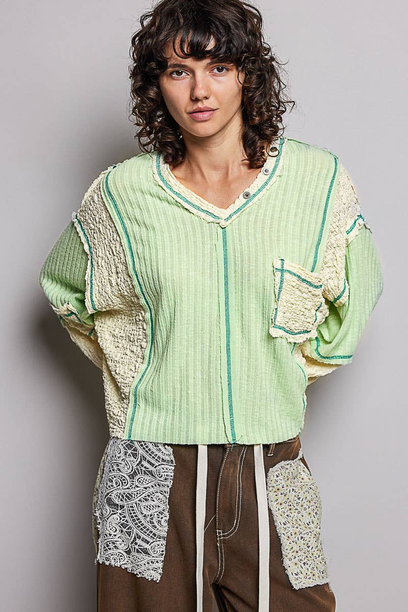 Stitch Detail Balloon Sleeve Top