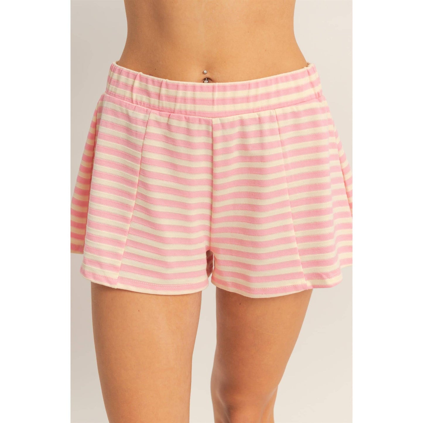 Pink Striped Crew Neck Short Set