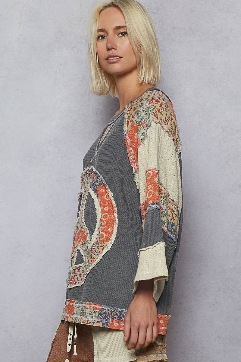 Oversized Peace Patch Stitch Knit Top