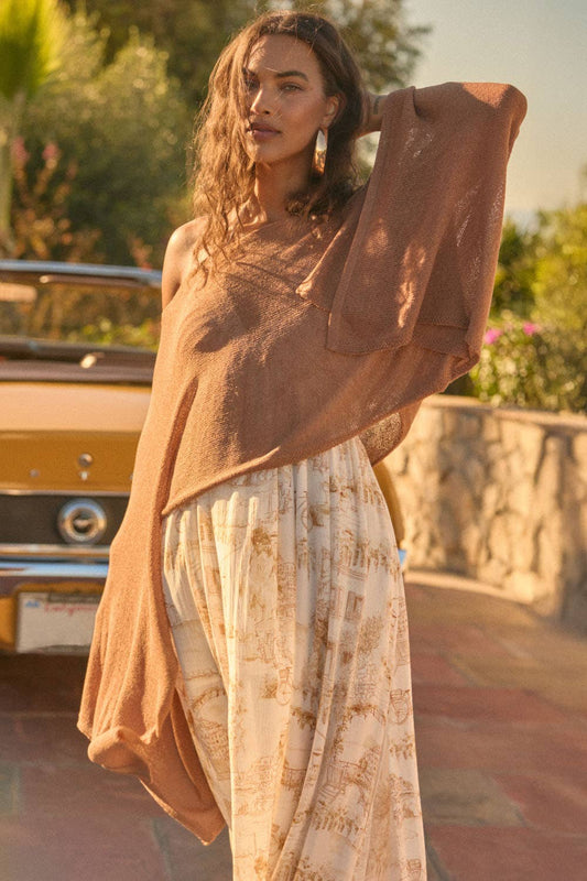 Sheer Lightweight Knit Cropped Poncho Sweater