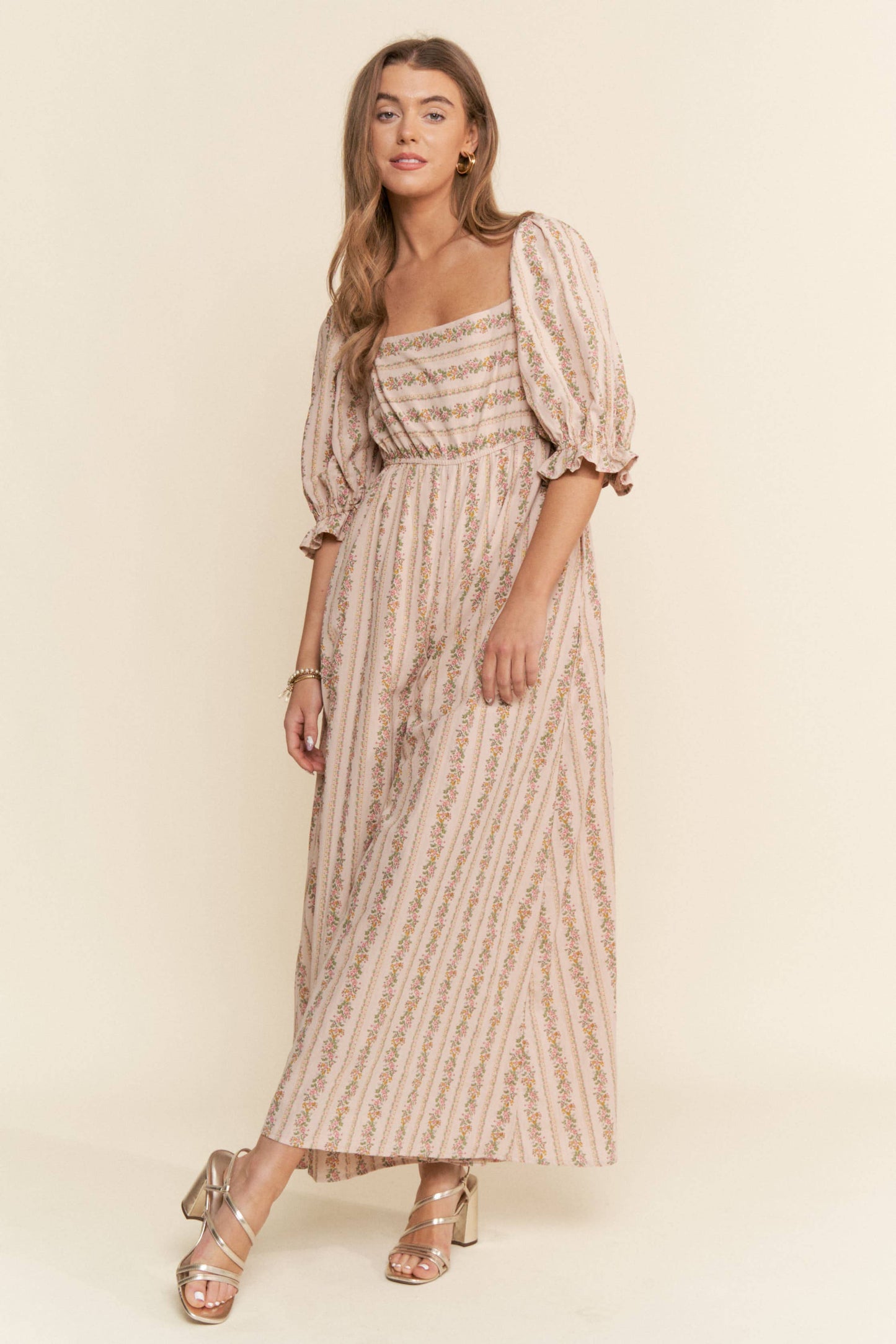 Floral Stripe Wide-Leg Jumpsuit