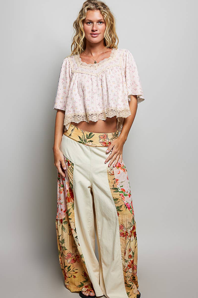 Floral Printed Lace Soft Knit Top