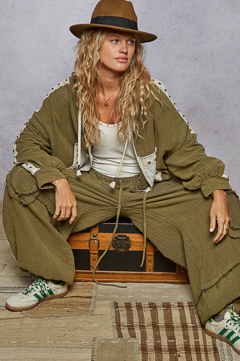 Vintage Gauze Stud Detail Hoodie Jacket