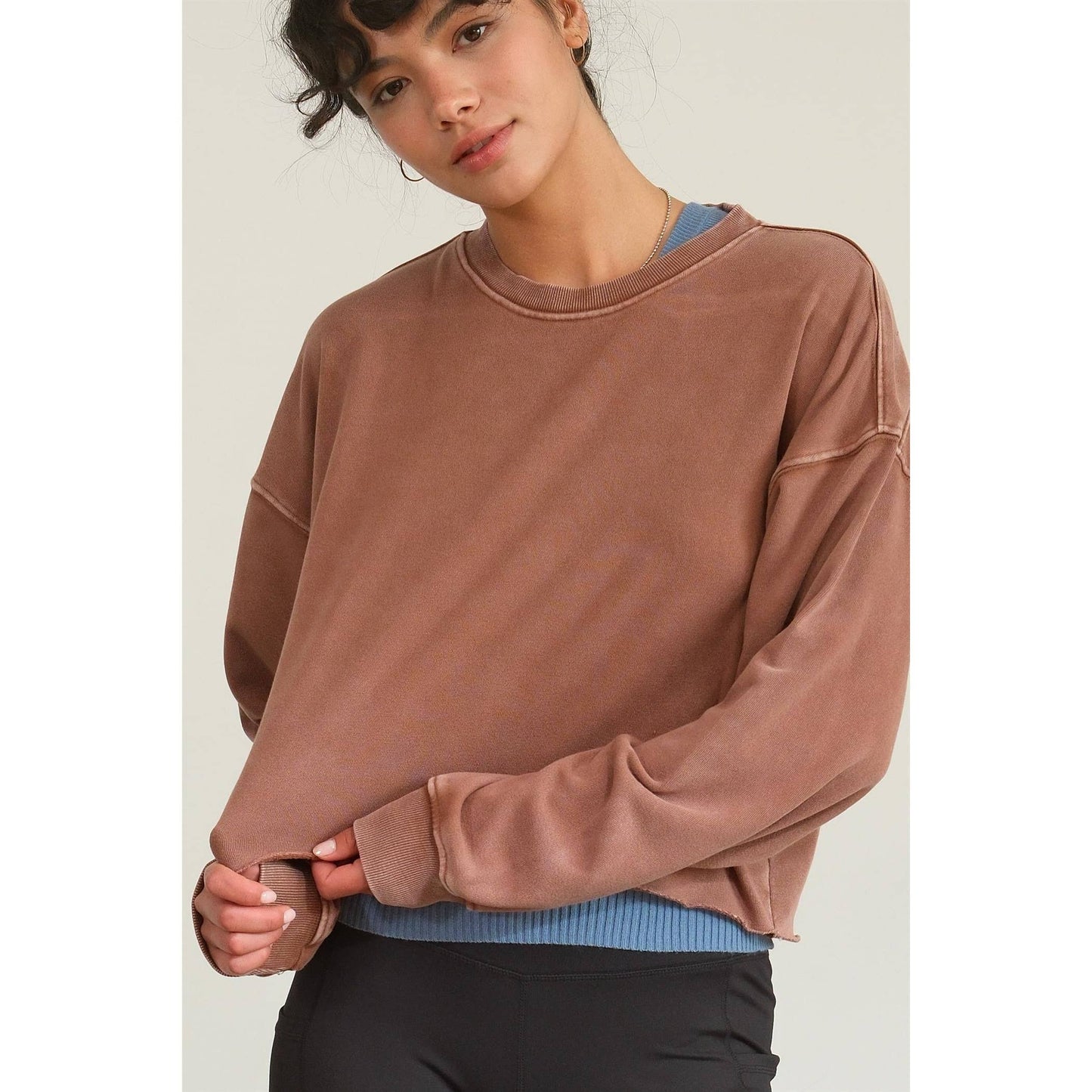 Cropped Crewneck With Raw Hem