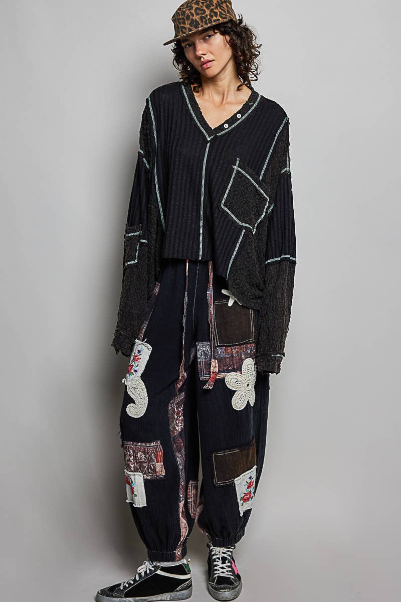 Stitch Detail Balloon Sleeve Top