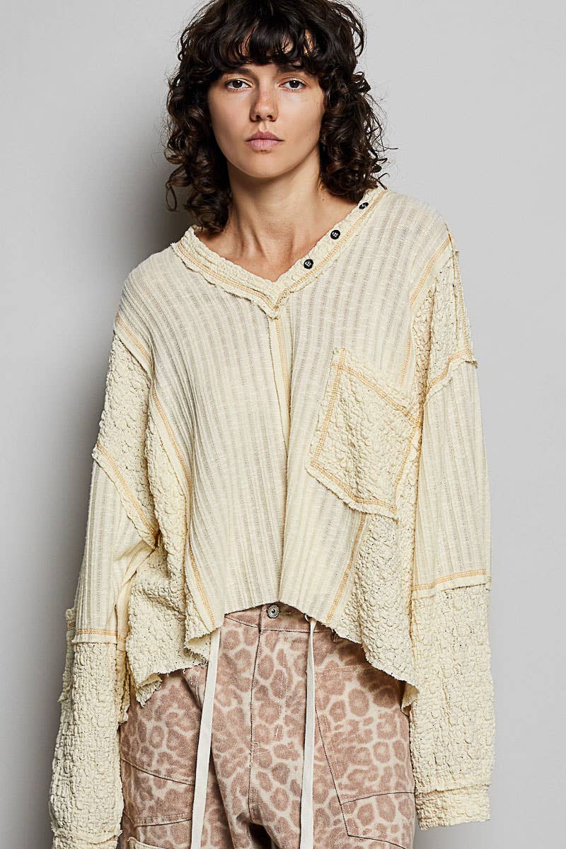 Stitch Detail Balloon Sleeve Top
