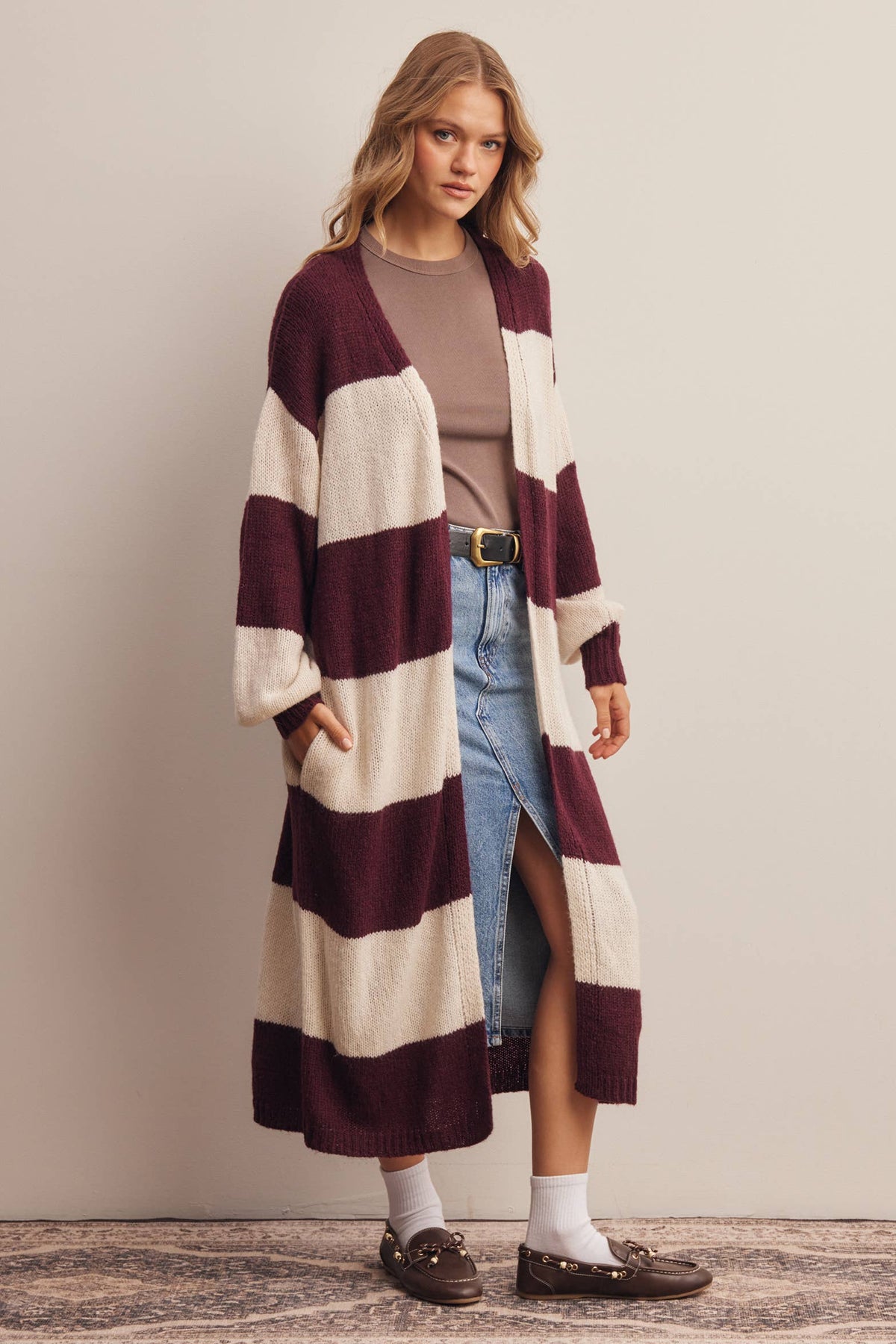 Striped Longline Knit Cardigan