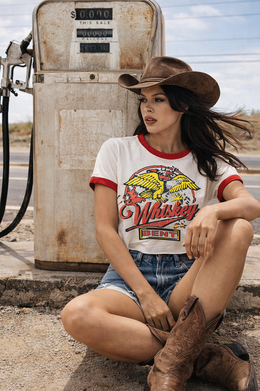 Whiskey Bent Logo  ringer Relaxed Crop Tee