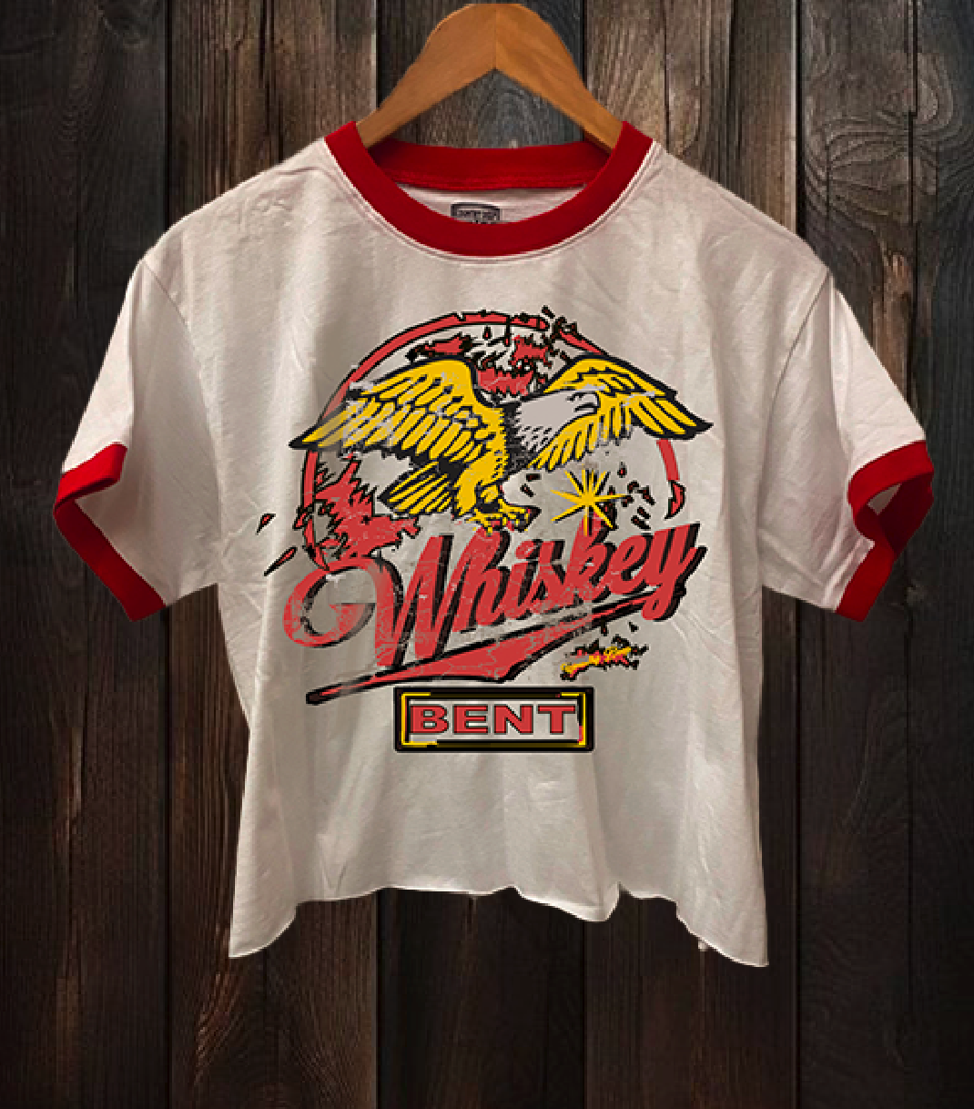 Whiskey Bent Logo  ringer Relaxed Crop Tee