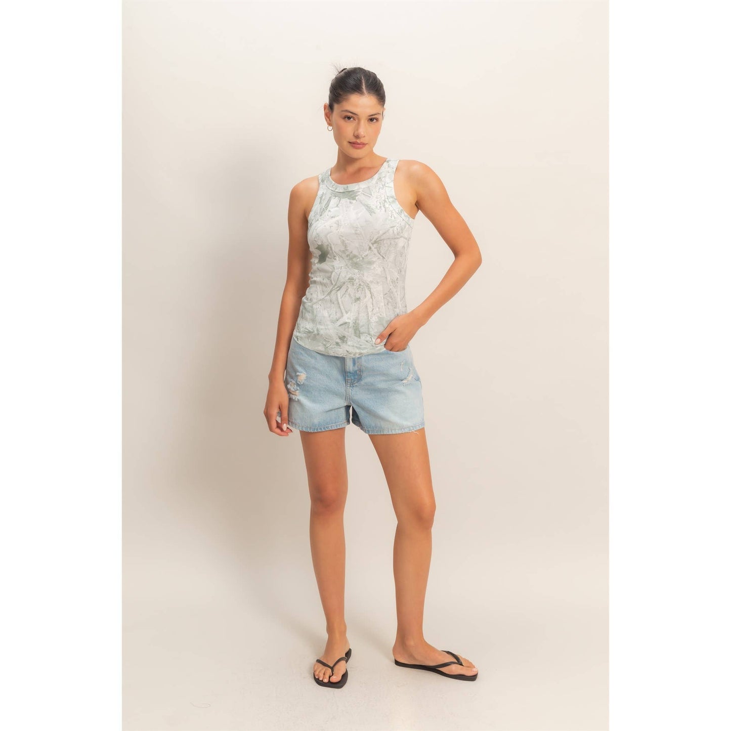 Camo Wash Ribbed Knit Tank