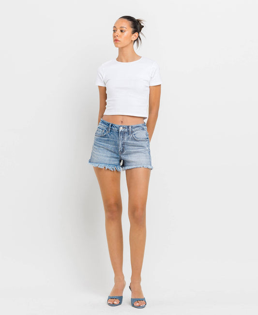 HIGH RISE FRAYED HEM A LINE SHORTS