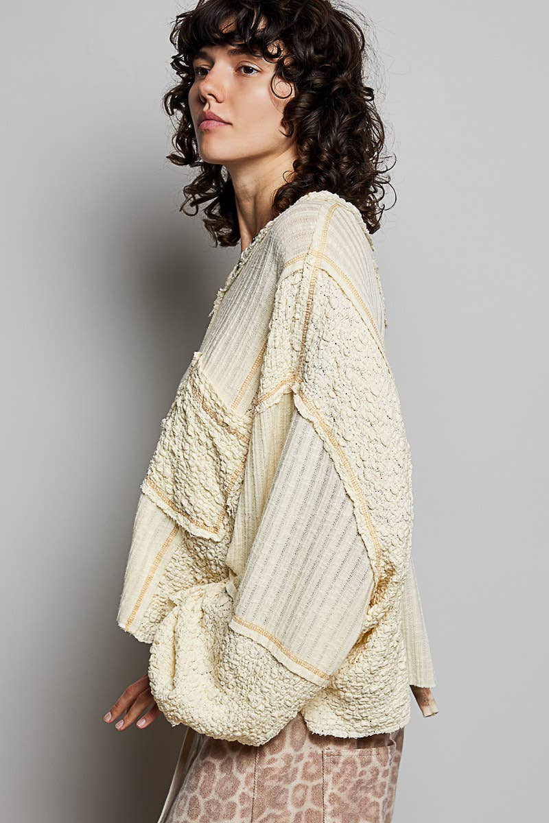 Stitch Detail Balloon Sleeve Top