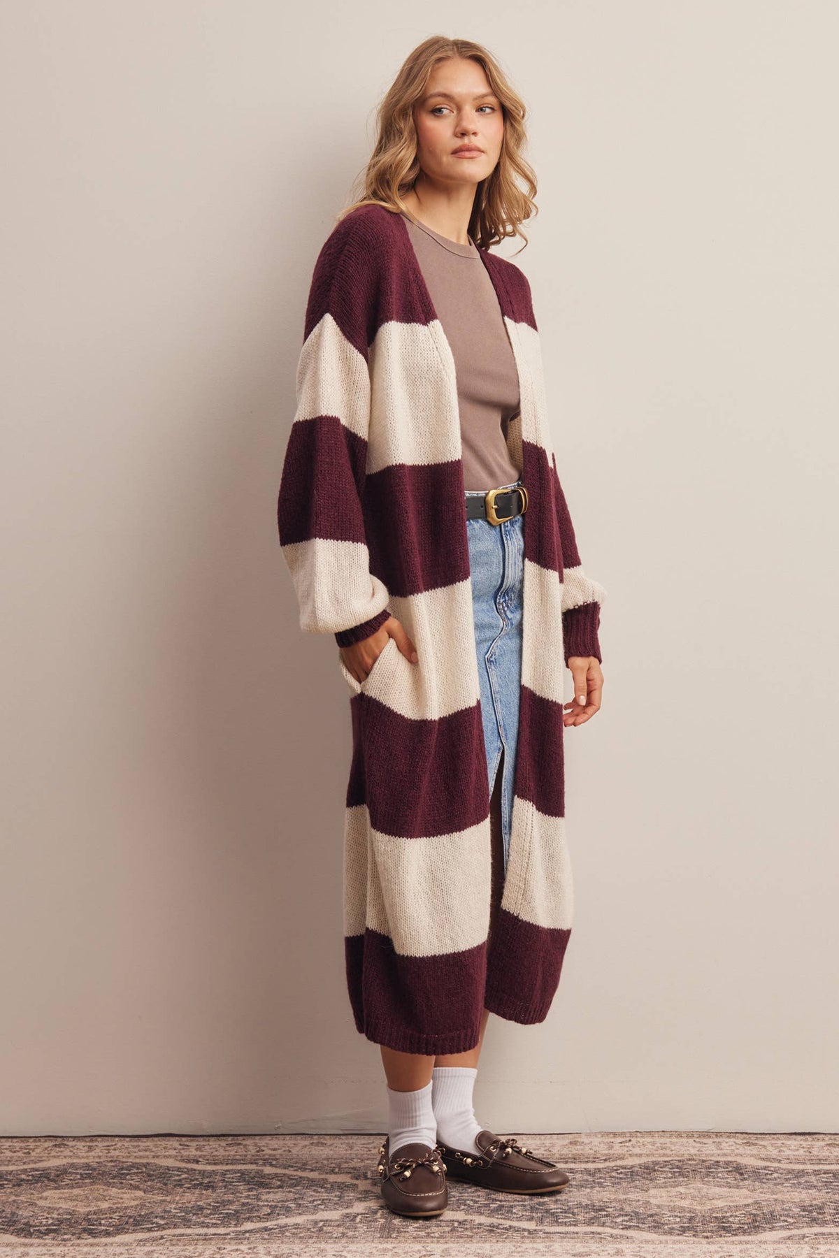 Striped Longline Knit Cardigan