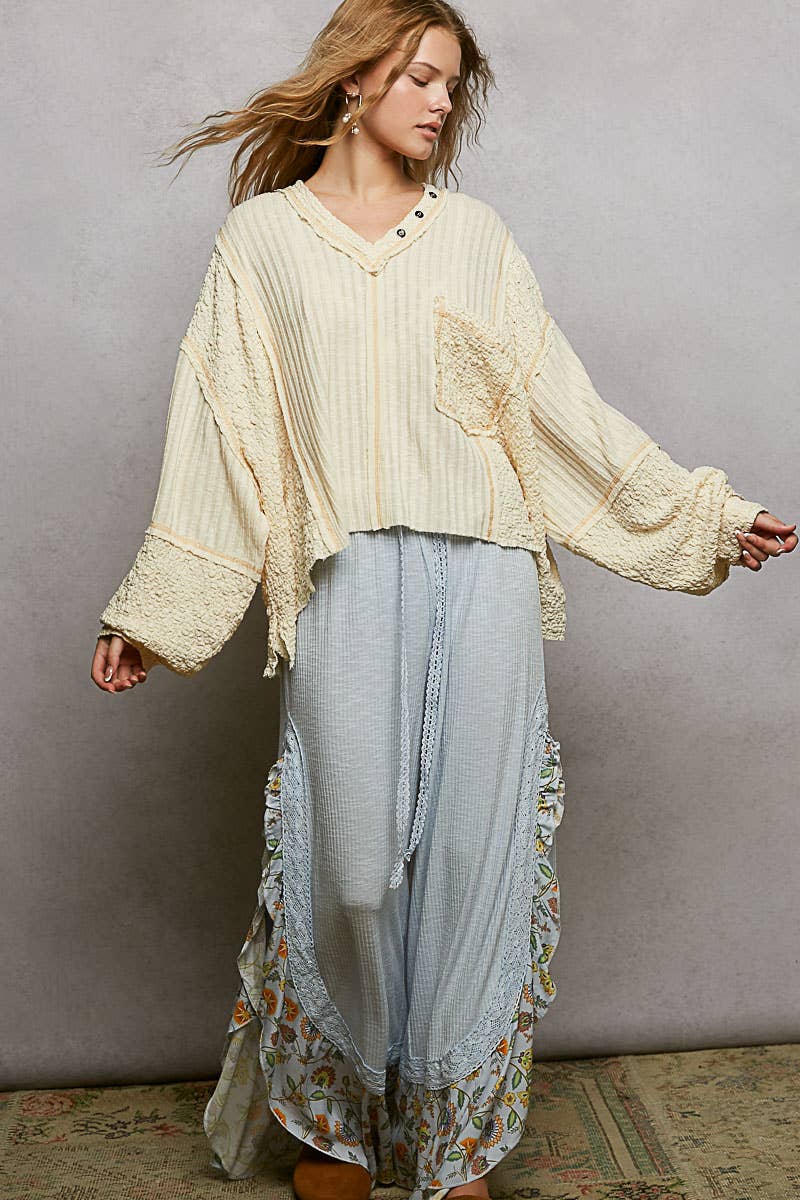 Stitch Detail Balloon Sleeve Top