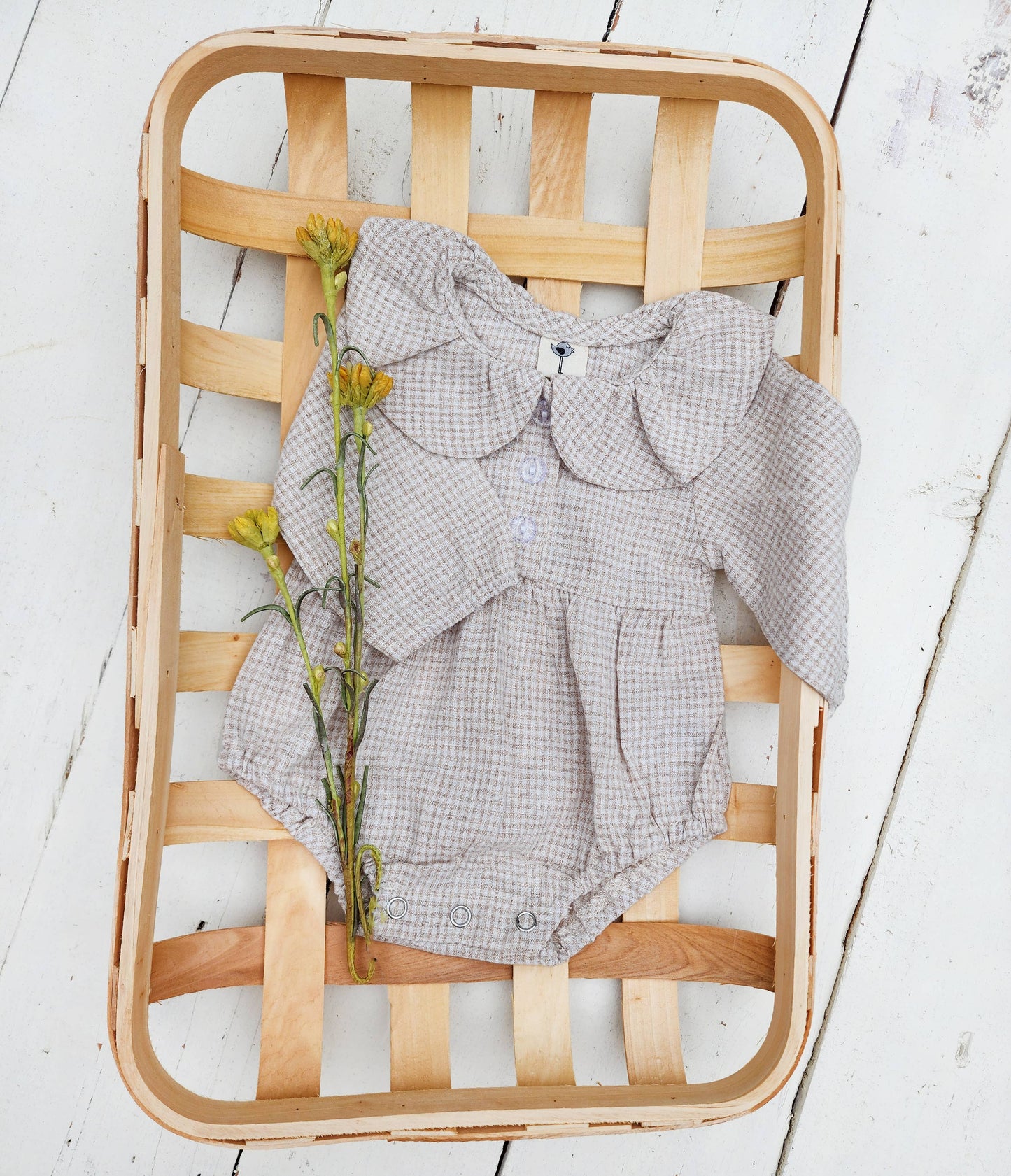 Adalia Oat Gingham Romper