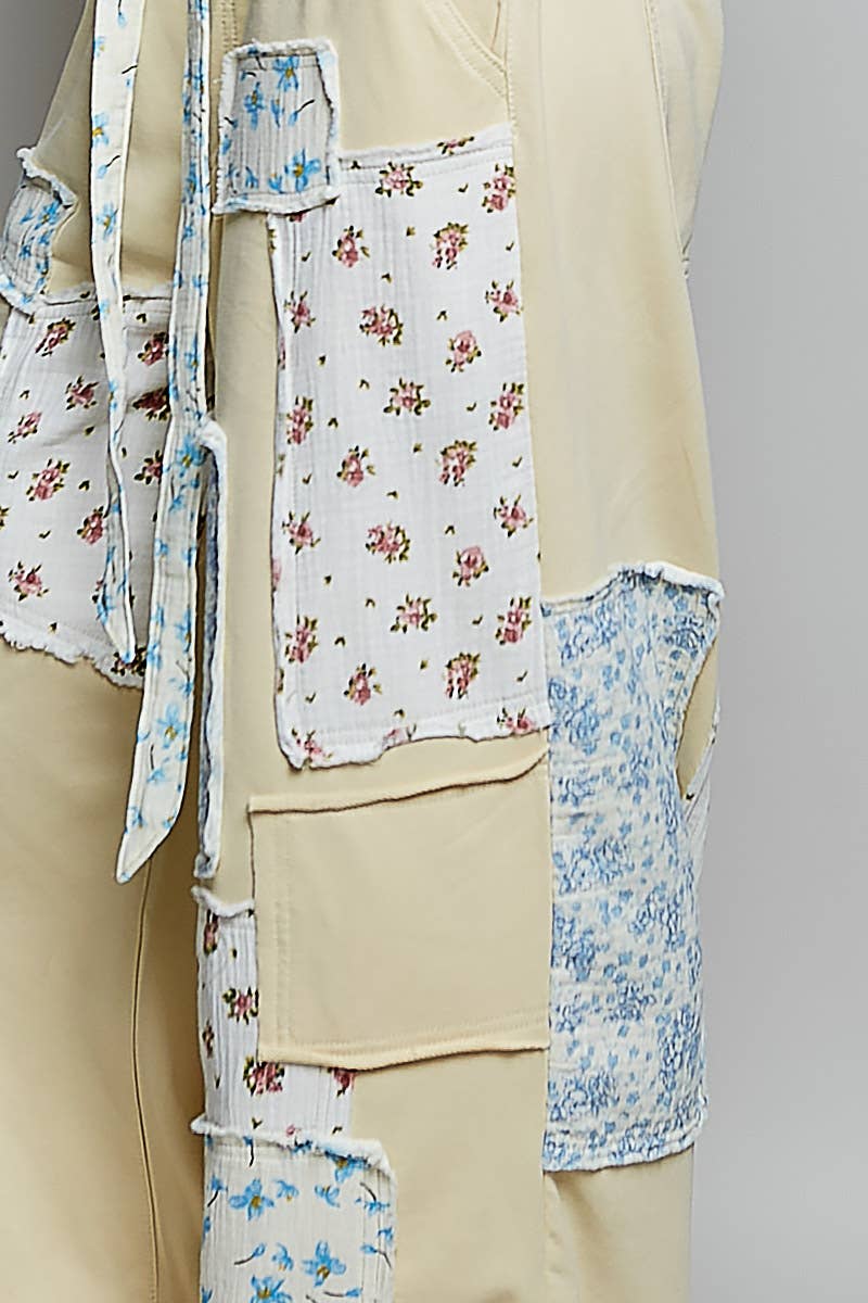 Patchwork Detail Denim Straight Fit Pants