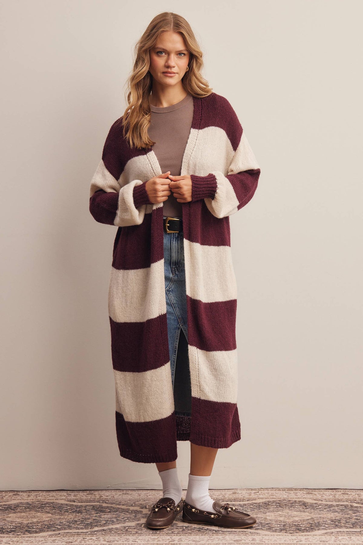 Striped Longline Knit Cardigan