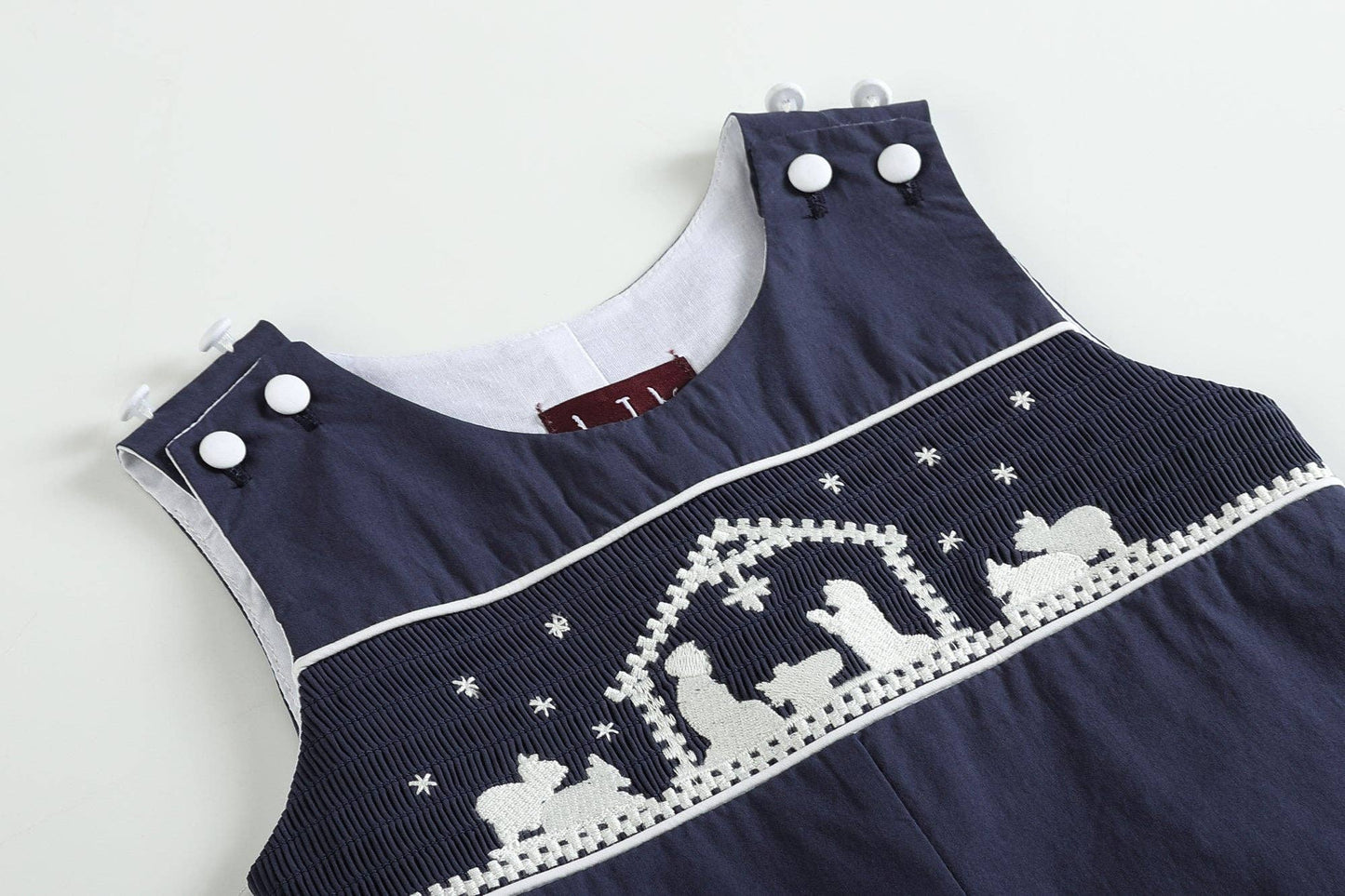 Dark Blue Nativity Smocked Overalls