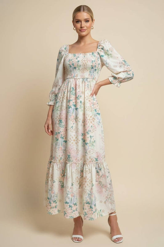 Floral Print Embroidered Dress