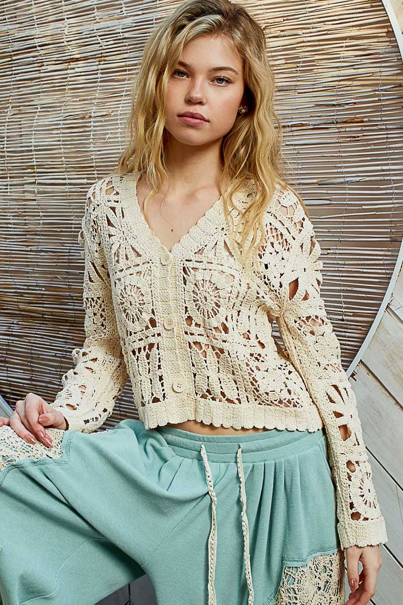 Long Sleeve Crotchet Cropped Cardigan