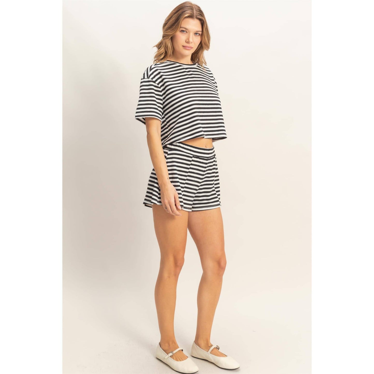 Striped Crew Neck Short Set