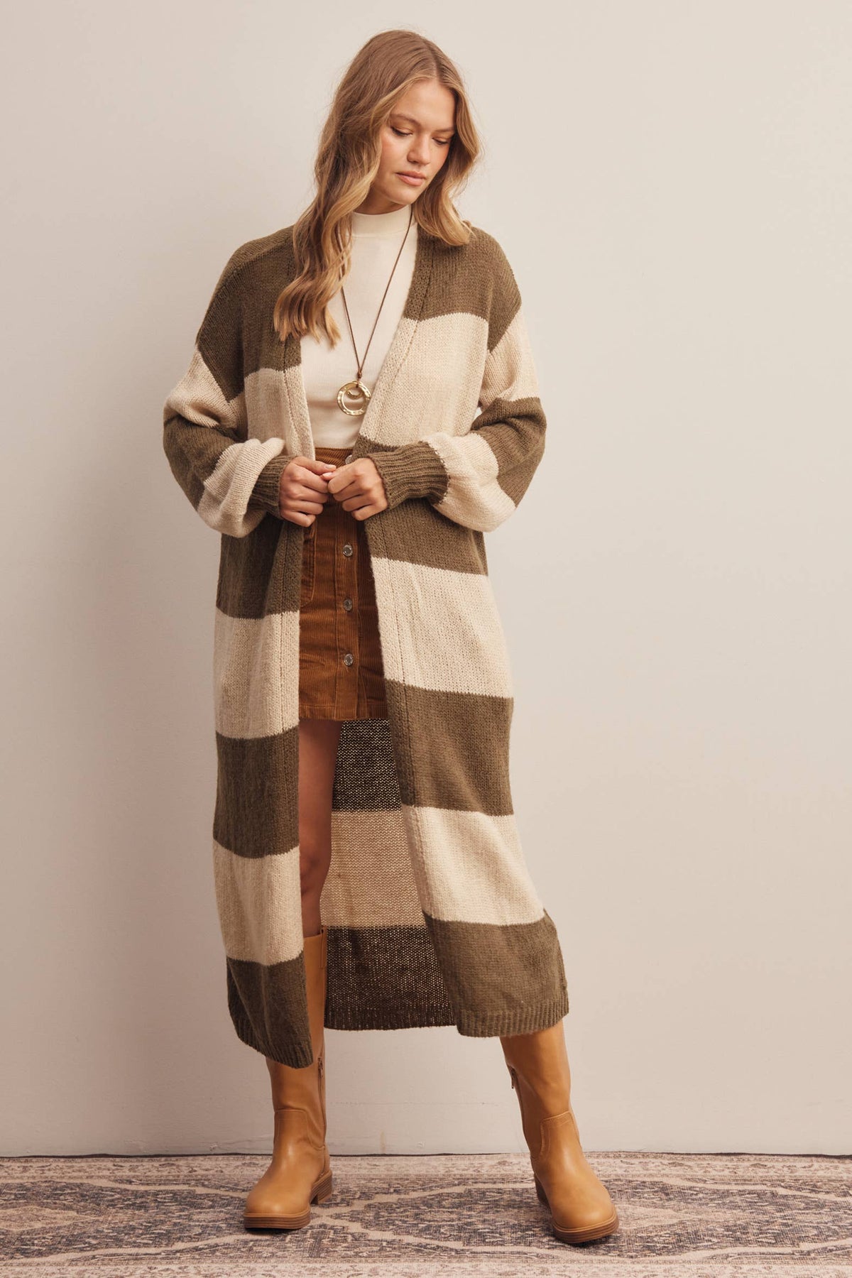 Striped Longline Knit Cardigan
