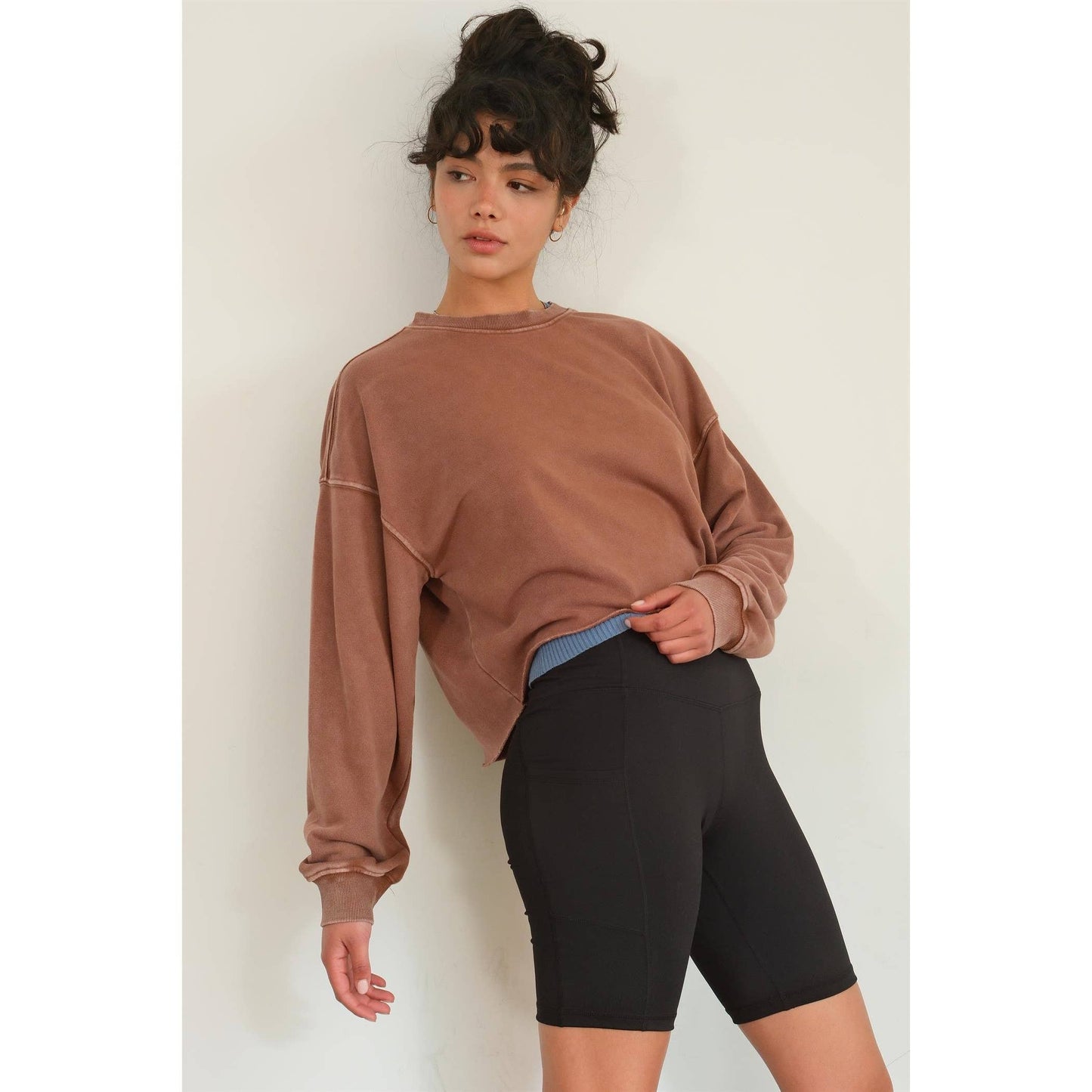 Cropped Crewneck With Raw Hem