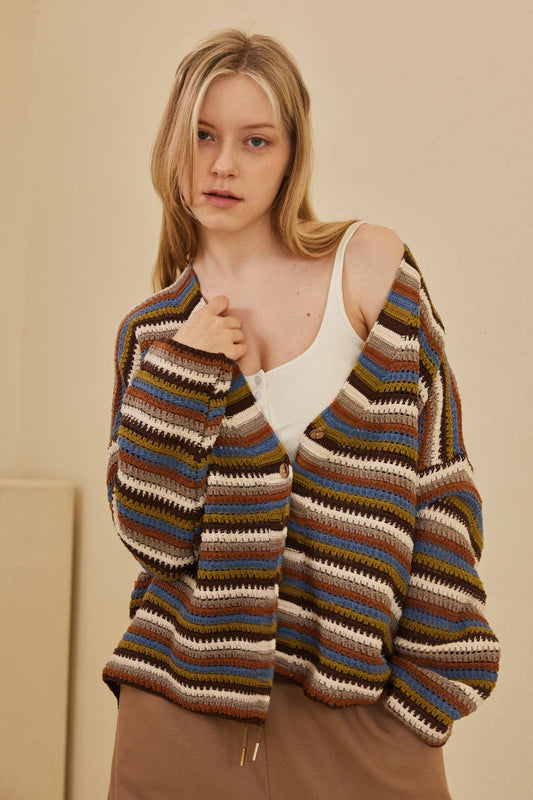 Multi Color Striped Button Down Cardigan