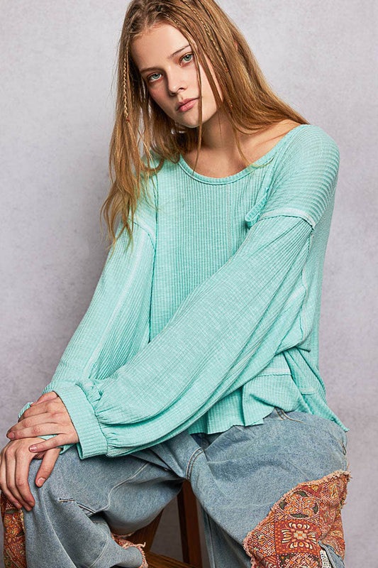 Rib Relaxed Long Sleeve Top