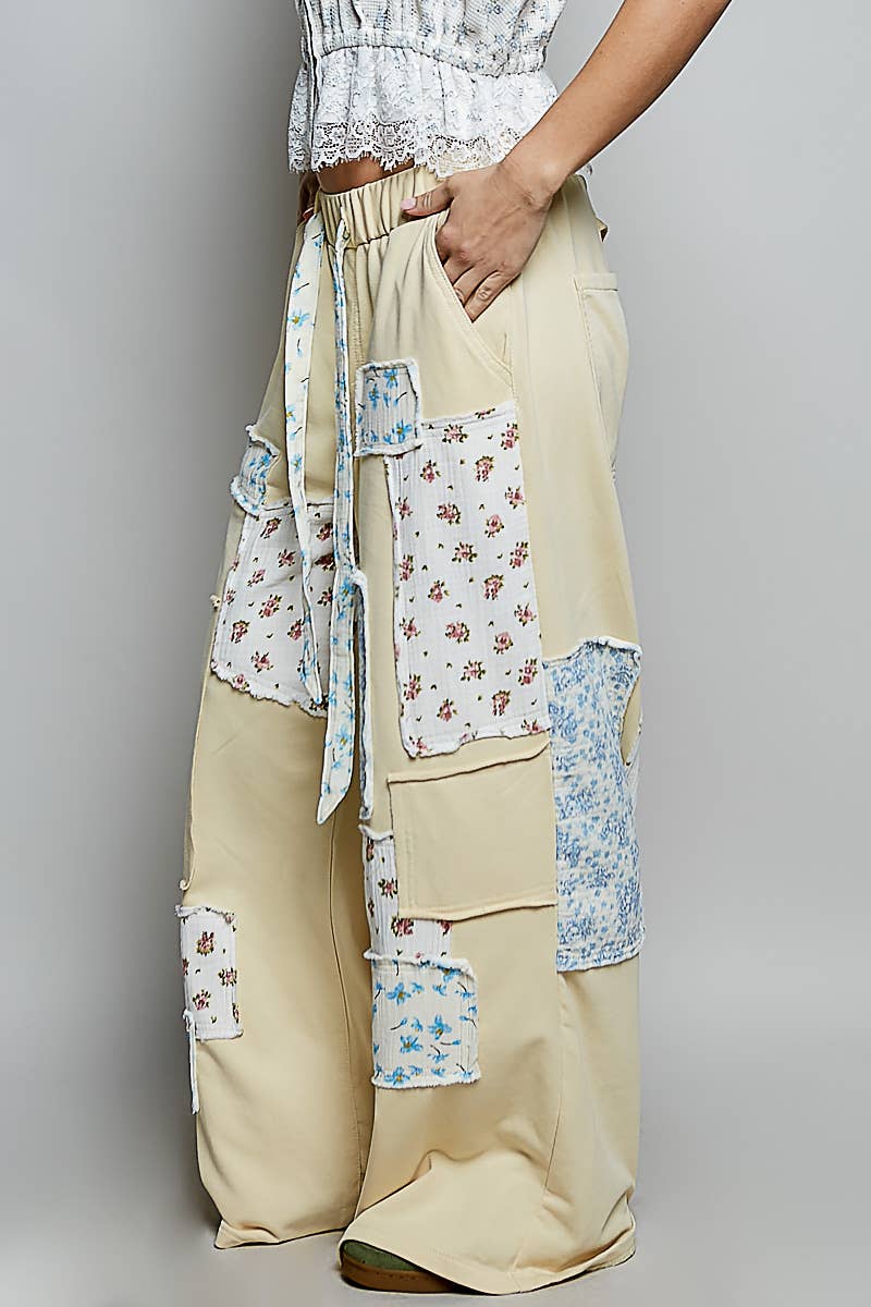 Patchwork Detail Denim Straight Fit Pants