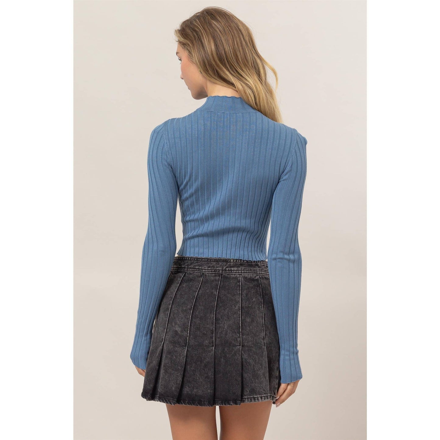 Mock Neck Ribbed Knit Crop Top